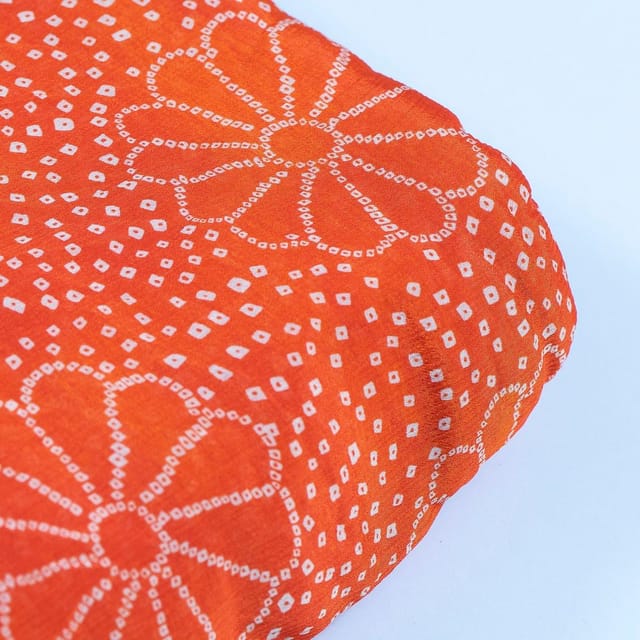 Orange Colour Chinon Chiffon Bandhni Printed Fabric