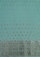 Sea Green Color Georgette Pleat Embroidered Fabric