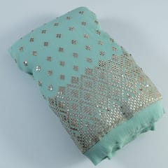 Sea Green Color Georgette Pleat Embroidered Fabric