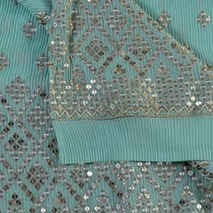 Sea Green Color Georgette Pleat Embroidered Fabric