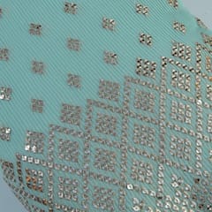 Sea Green Color Georgette Pleat Embroidered Fabric