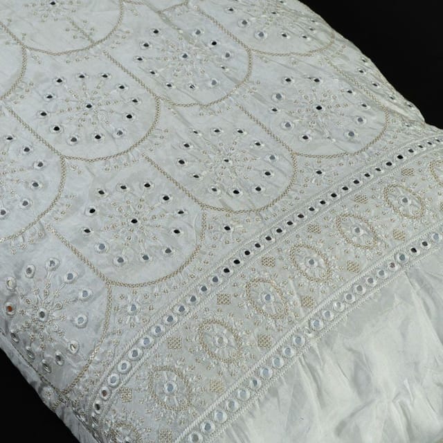 Uppada Silk Faux Mirror Embroidered Fabric