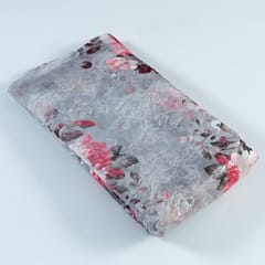 Grey Colour Poly Organza Embroidery Digital Print fabric(1.30Meter Piece)