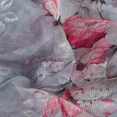 Grey Colour Poly Organza Embroidery Digital Print fabric(1.30Meter Piece)