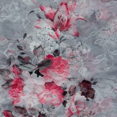 Grey Colour Poly Organza Embroidery Digital Print fabric(1.30Meter Piece)