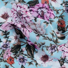 Sky Blue Colour Armani Satin Digital Printed Fabric
