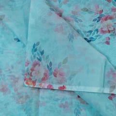 Light Firozi Colour Organza Digital Printed Fabric