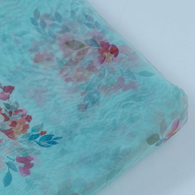 Light Firozi Colour Organza Digital Printed Fabric