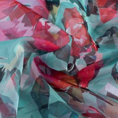 Firozi Colour Organza Digital Printed Fabric