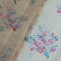 Beige Colour Organza Digital Printed Fabric