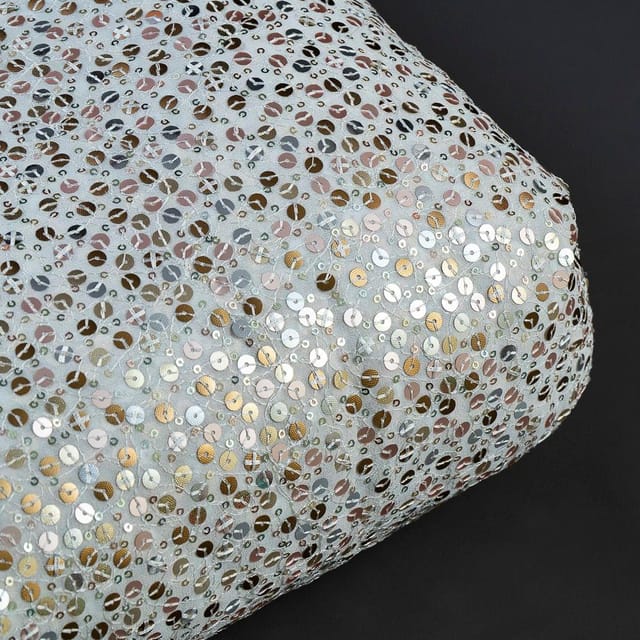 Dyeable Multi Colour Georgette Sequins Embroidered Fabric