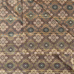 Beige Brown Muslin Zari Digital Printed Fabric