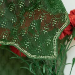 Green Colour Organza Embroidered Dupatta