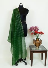 Green Colour Organza Embroidered Dupatta