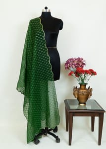 Green Colour Organza Embroidered Dupatta