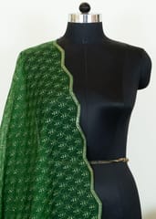 Green Colour Organza Embroidered Dupatta