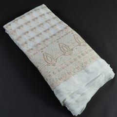 White Colour Dyeable Georgette Embroidered Fabric
