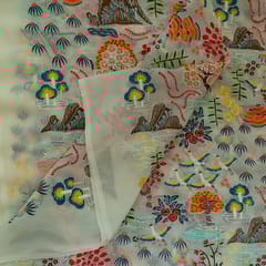 White Colour Georgette Embroidered Fabric