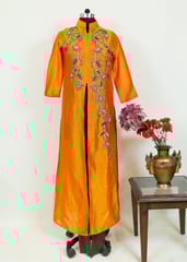 Orange Colour Chanderi Embroidered Shirt With Lycra Net Pajami