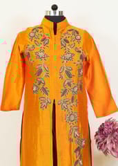 Orange Colour Chanderi Embroidered Shirt With Lycra Net Pajami