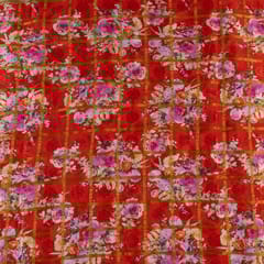 Red Colour Chinon Jacquard Digital Printed Fabric