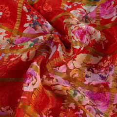 Red Colour Chinon Jacquard Digital Printed Fabric