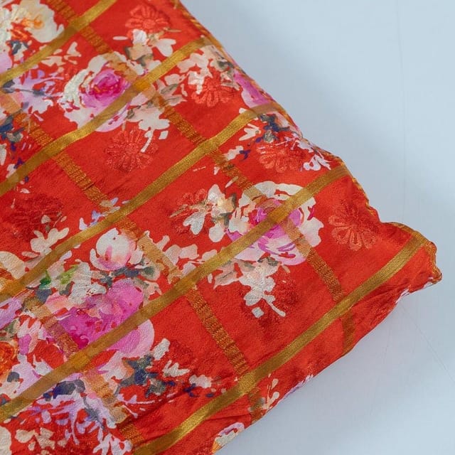 Red Colour Chinon Jacquard Digital Printed Fabric