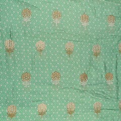 Green Colour Muslin Print With Embroidered Fabric