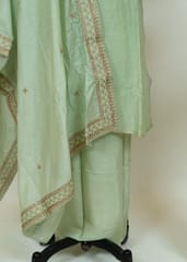 Sea Green Colour Chanderi Shirt With Cotton Lower and Chanderi Embroidered Dupatta