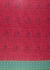 Red Colour Embroiderd Georgette Pleated Printed Fabric with Green Border