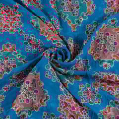 Firozi Colour Georgette Print With Embroidered Fabric