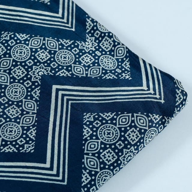 Blue Colour Mashru Silk Ajrakh Printed Fabric