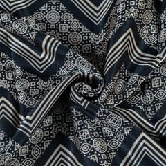 Black Colour Mashru Silk Ajrakh Printed Fabric