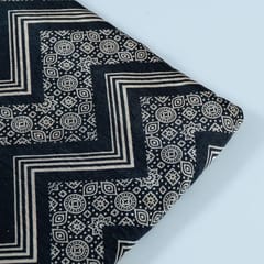 Black Colour Mashru Silk Ajrakh Printed Fabric