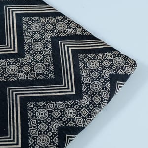 Black Colour Mashru Silk Ajrakh Printed Fabric
