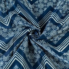 Blue Colour Mashru Silk Ajrakh Printed Fabric