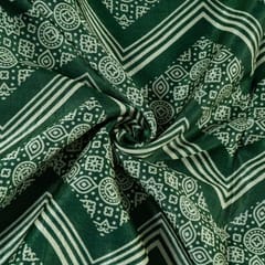 Green Colour Mashru Silk Ajrakh Printed Fabric