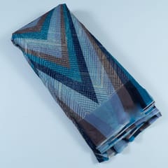 Blue Colour Organza Print With Embroidered Fabric