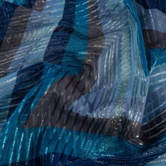 Blue Colour Organza Print With Embroidered Fabric