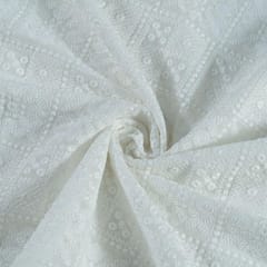 White Colour Georgette Lakhnavi Embroidered Fabric