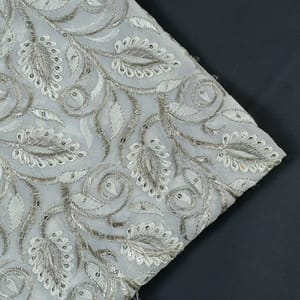 White Colour Lucknowi Georgette Embroidery (1.10 Meter Piece)