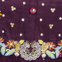 Wine Colour Dola Silk Embroidered Shirt with Dola Silk Pant and Viscose Organza Embroidered Dupatta