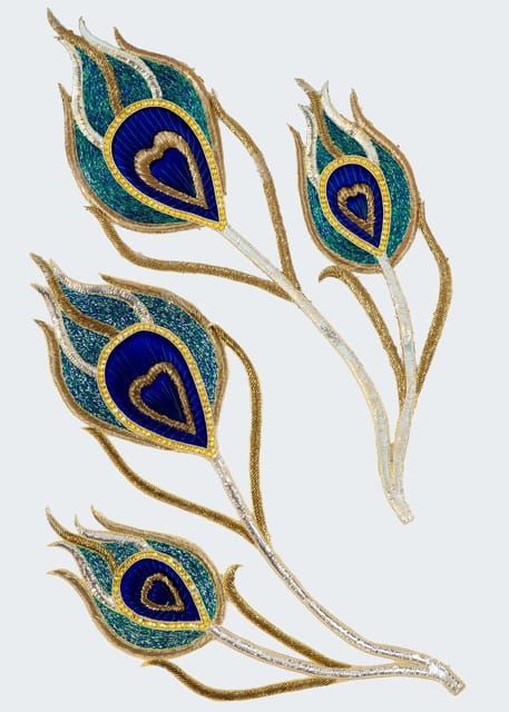 Blue Colour Hand Embroidered Peacock Feather Patch