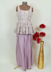 Move Colour Dola Silk Embroidered Paplum Top With Dola Silk Plazzo