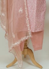Peach Colour Muslin Thread Embroidered Shirt With Muslin Bottom and Organza Embroidered Dupatta