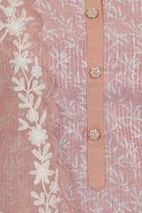 Peach Colour Muslin Thread Embroidered Shirt With Muslin Bottom and Organza Embroidered Dupatta