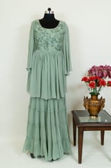 Sea Green Colour Georgette Embroidered Shirt With Georgette Sharara