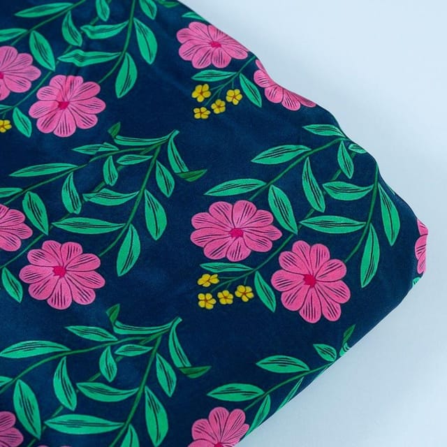 Blue Color Crepe Printed Fabric