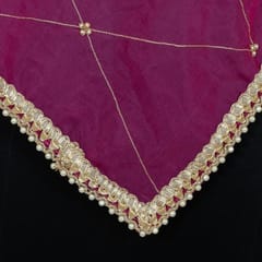 Majenta Colour Organza Hand Embroidered Dupatta