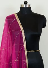 Majenta Colour Organza Hand Embroidered Dupatta